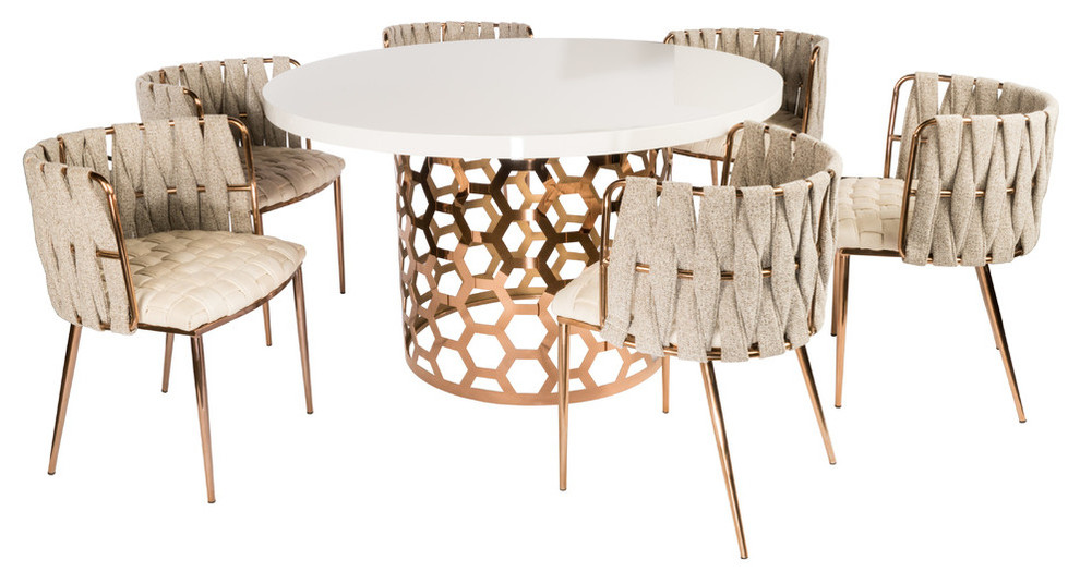Laa Gold And White Round 54 Dining, White Round Dining Table With 6 Chairs