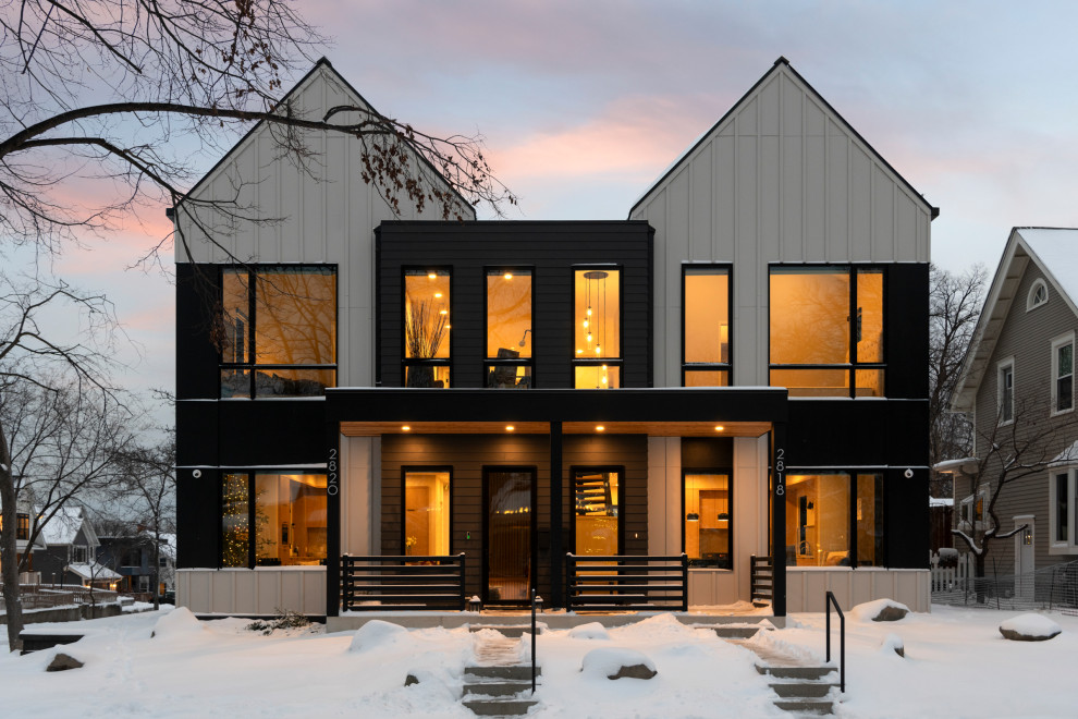 Trendy gray two-story exterior home photo in Minneapolis