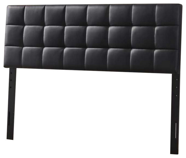 Square Tufted Leatherette King Size Headboard, Black Transitional