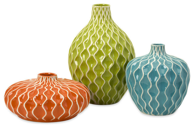 Agatha 3 Piece Ceramic Vase Set Contemporary Vases By Imax