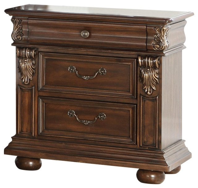 Wooden 3Drawer Brown Nightstand Victorian Nightstands And Bedside