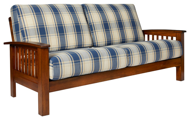 Maison Hill Mission Style Sofa With Exposed Wood Frame Blue Plaid