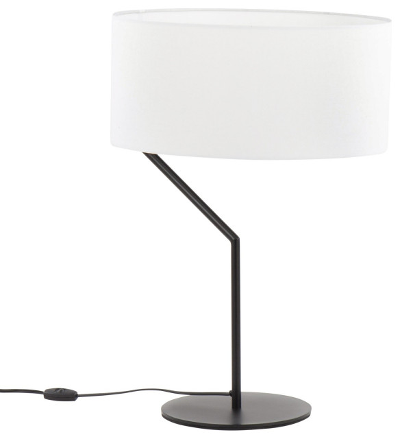 Daniella Modern Table Lamp, Black Metal With White Linen Shade
