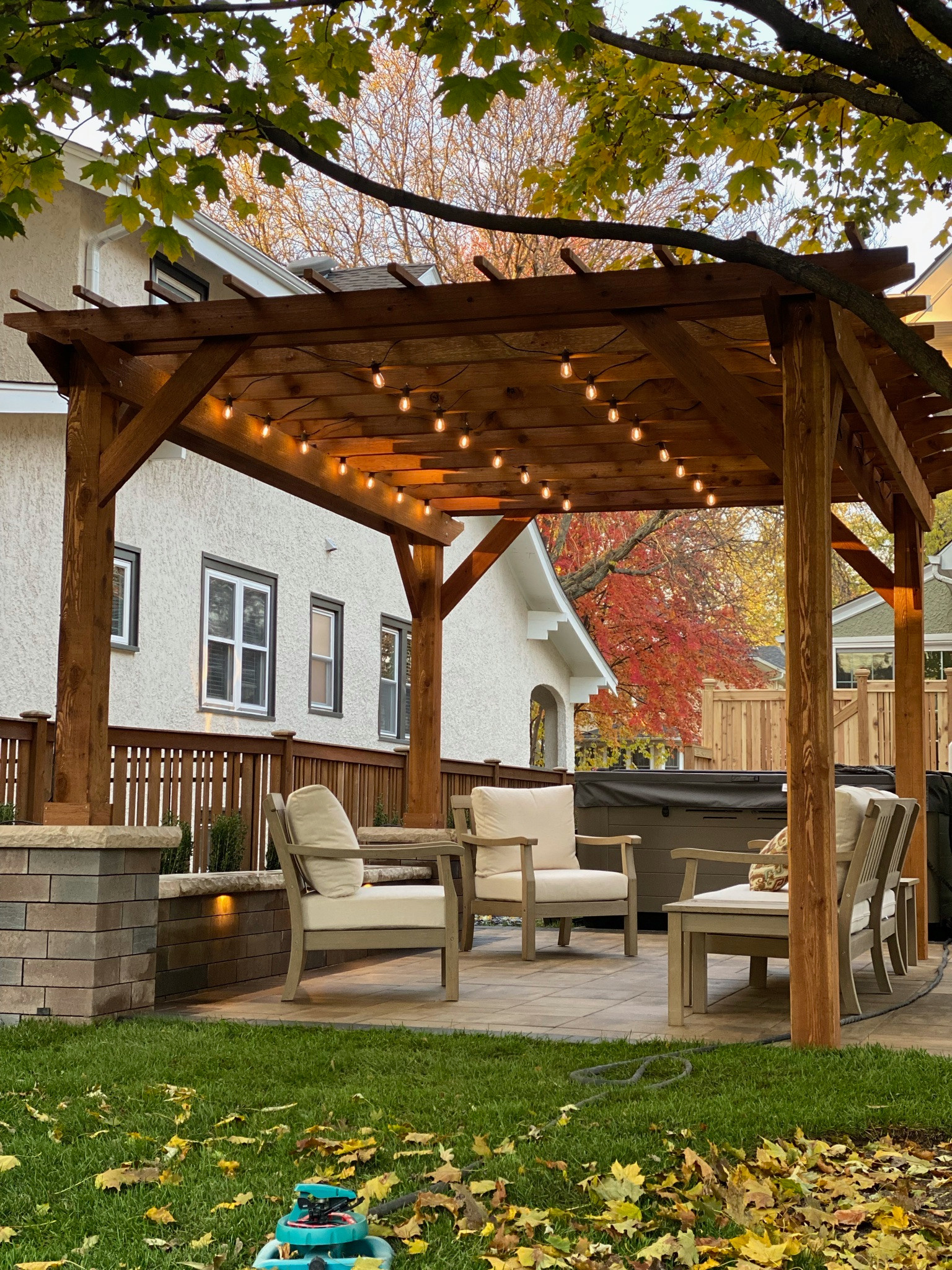 La grange, stone patio, cedar pergola