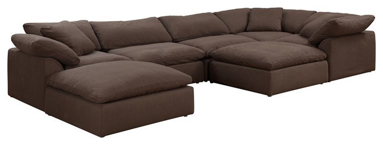 Sunset Trading Puff 7-Piece Fabric Slipcovered Modular Sectional in Brown