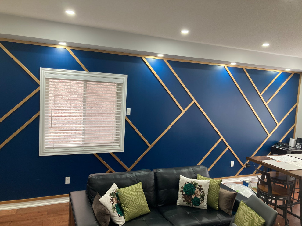 Gold on Blue geometric accent wall Entry Toronto by Elite