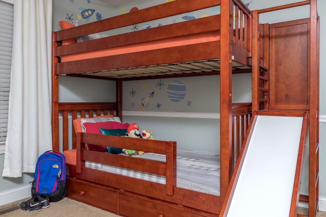 Espresso Twin High Bunk Bed With Slide, Large Bunk Bed With Slide