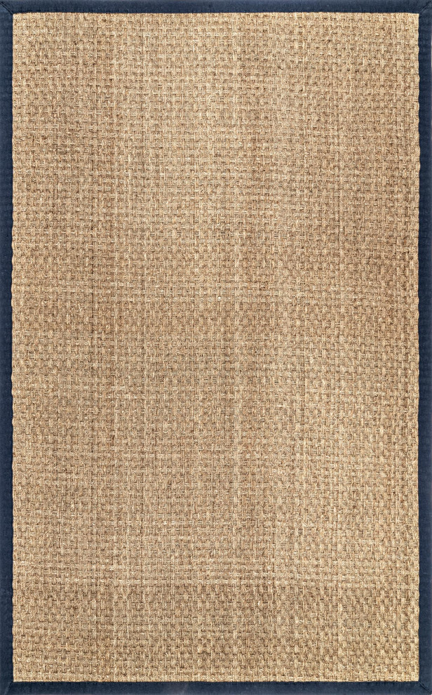 nuLOOM Hesse Checker Weave Seagrass Area Rug, Navy, 3'x5'