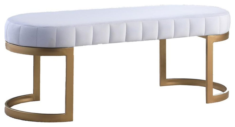 Krista Velvet Glam Accent Bench In White Contemporary Upholstered