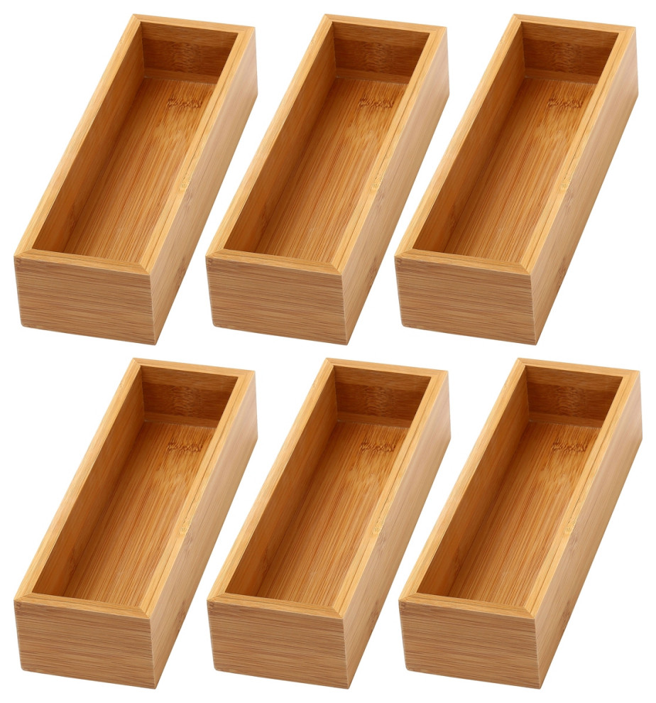 5-Pc for Kitchen Bamboo Drawer Organizer Storage Box Bathroom Bin Set Office