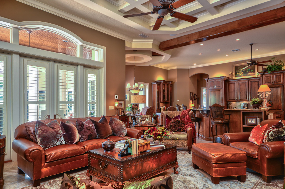 Photo of a large mediterranean living room in Miami.