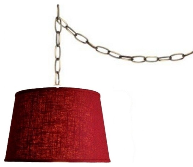Red Linen 16" Drum Portable Swag Lamp Shade