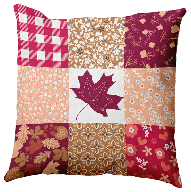 Printed Quilt Leaves Indoor/Outdoor Throw Pillow, 20"x20