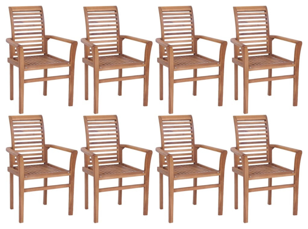 vidaXL Stacking Dining Chairs 8 pcs Solid Teak Wood Transitional Outdoor Dining Chairs by