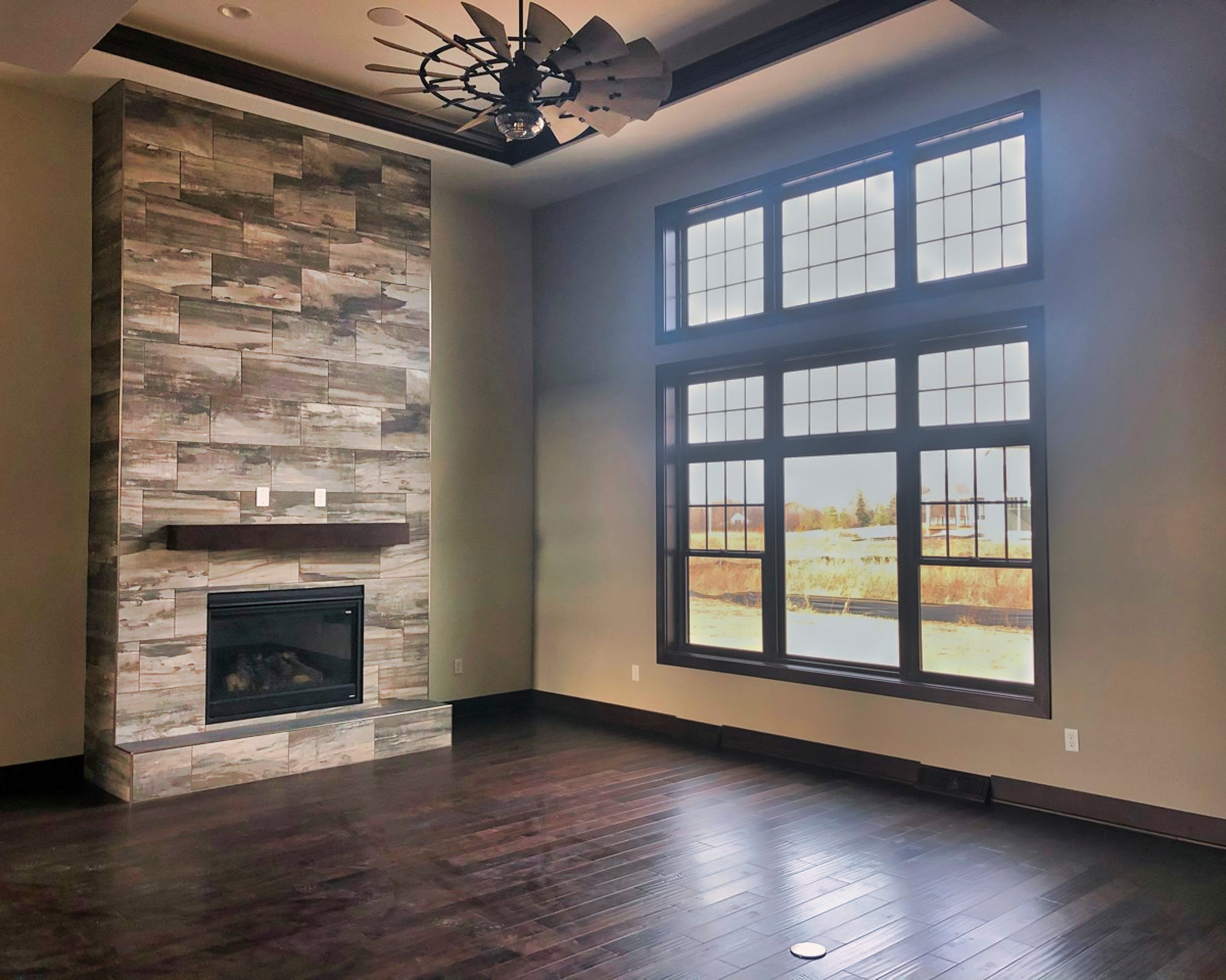 Mequon Ranch - Great Room fireplace and windows