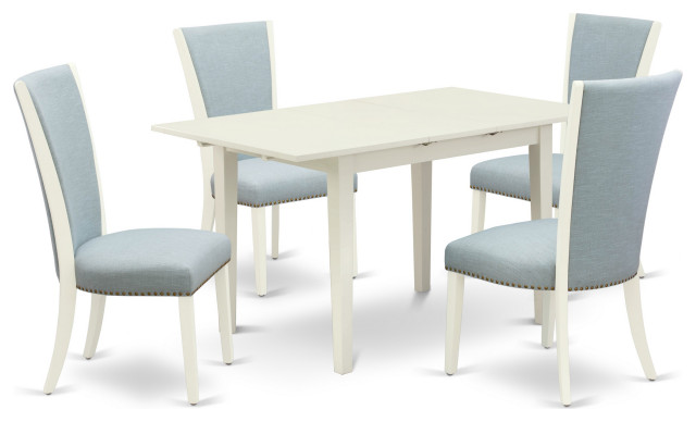 A Dining Set Of 4 Chairs, Baby Blue Color, Dinner Table, Linen White Color - Transitional ...