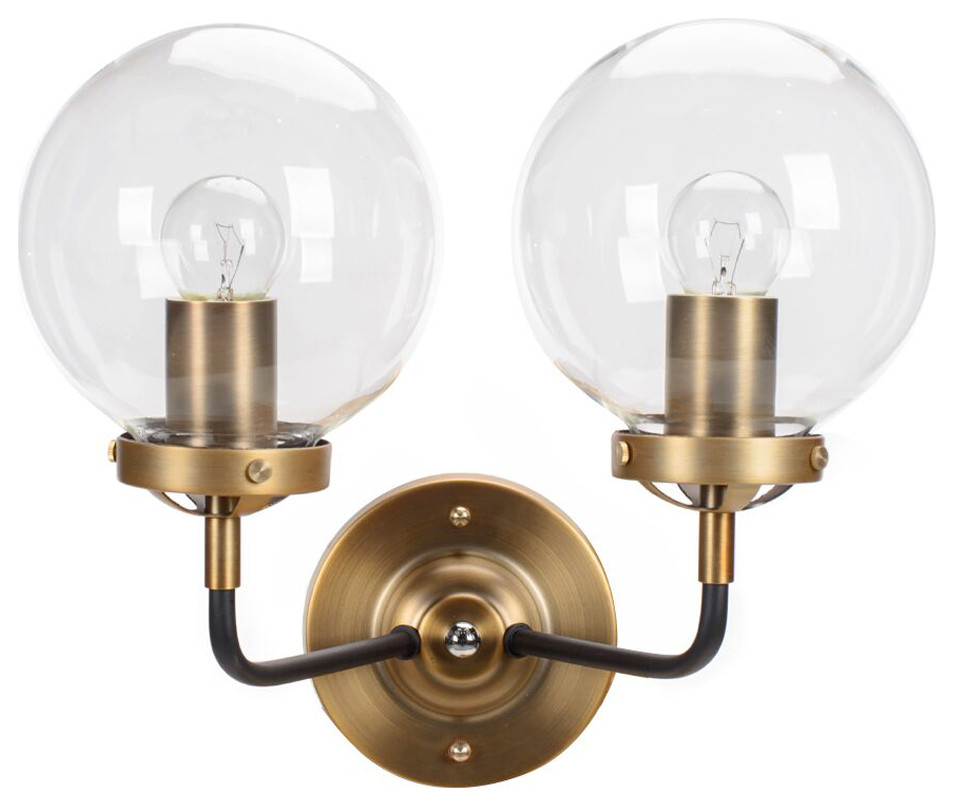 Gold Wall Sconce / Bathroom Vanity 2 Globes / Wall Mounted