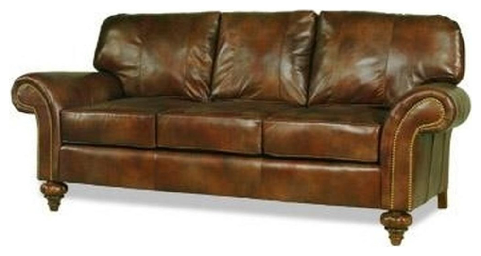 Leather Sofa HandCrafted USA 91" Top Grain Leather Nailhead Trim