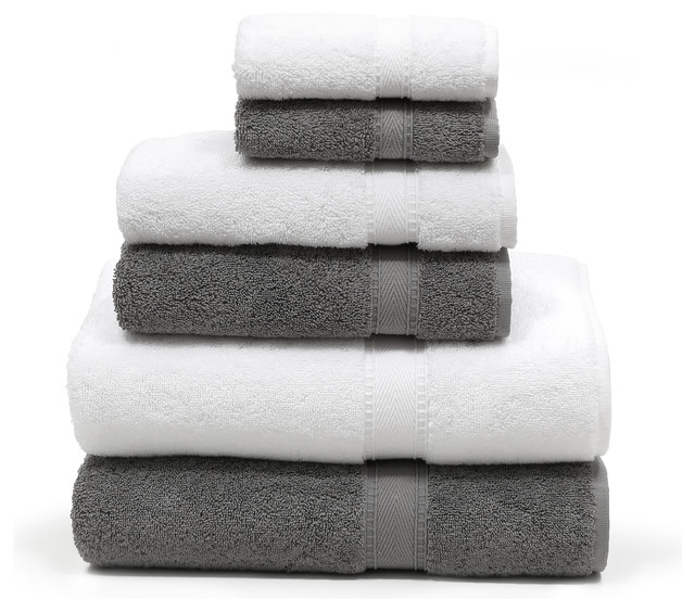Linum Home Textiles Sinemis Terry 6-Piece Towel Set, Dark Gray & White