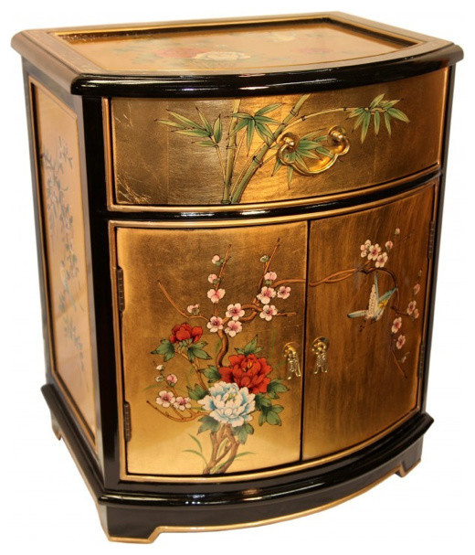 Oriental End Table Painted Bird And Flower Gold Leaf Asian Side Oriental End Table Painted Bird And Flower Gold Leaf