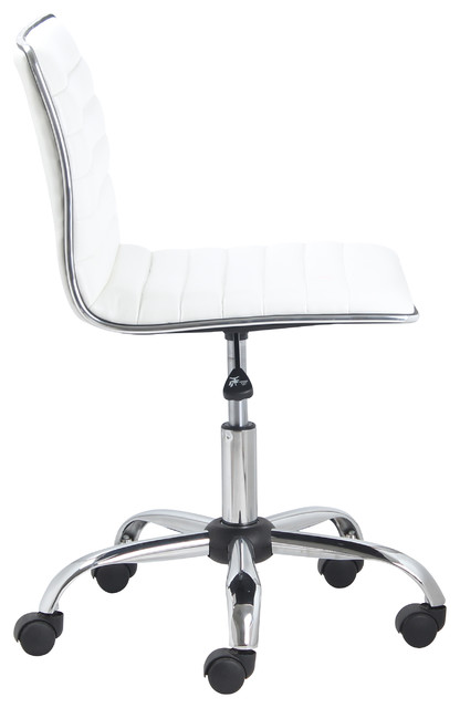 Swivel Mid Back Armless Ribbed Task Leather Chair White Upholstery Swivel Mid Back Armless Ribbed Task Leather Chair White Upholstery And Chrome