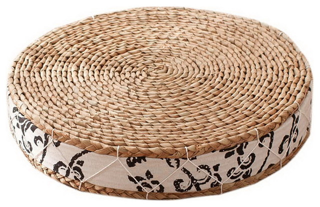Japanese Style Handcrafted Knitted Straw Seat Cushion 50cm,Black