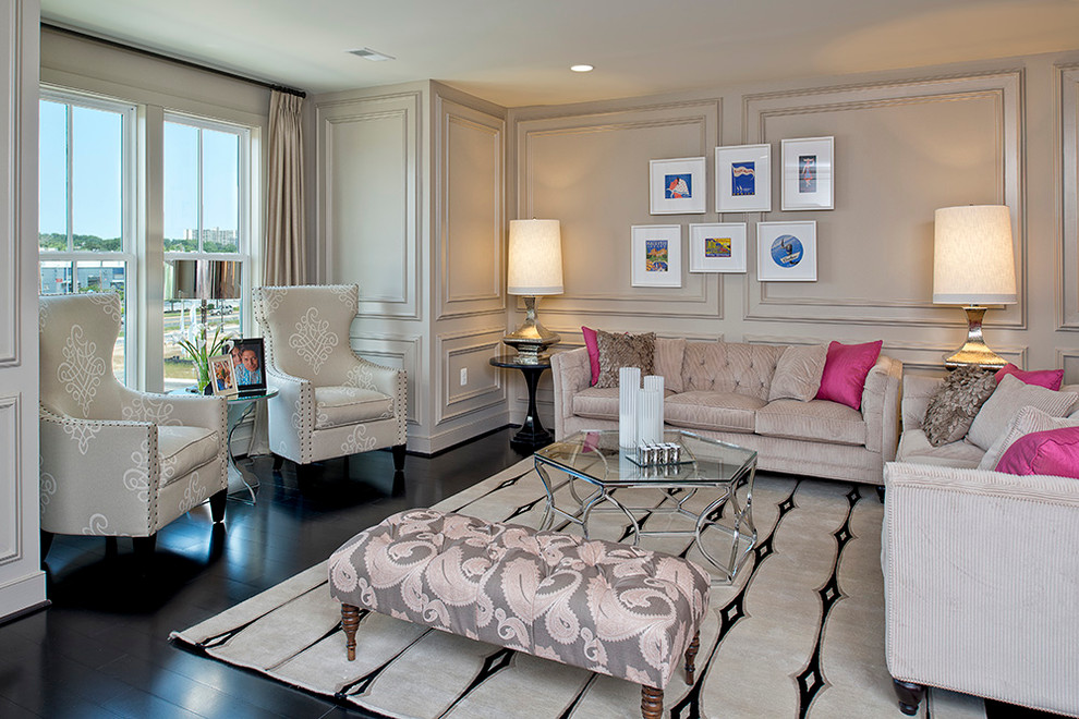 Inspiration for an eclectic living room in DC Metro with beige walls.