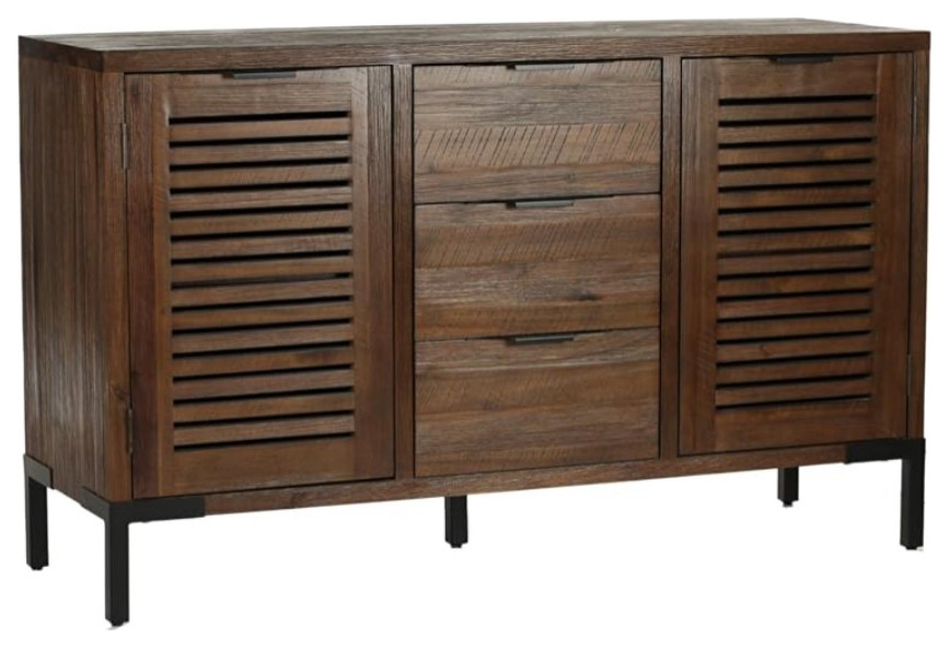 Rustic Sideboard, 3 Drawers & Spacious With Louvered Doors