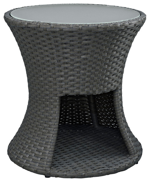 Sojourn Round Outdoor Wicker Rattan Side Table, Chocolate - Tropical - Outdoor Side Tables - by ...