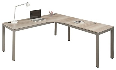 at Work 8' x 3.5' Conference Table Warm Ash Laminate/Brushed Nickel Painted Steel Frame 