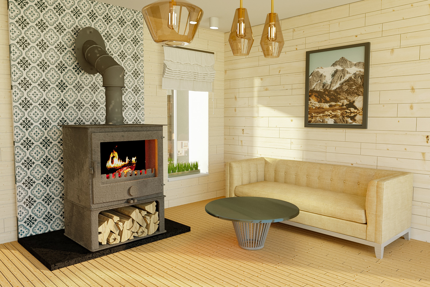 Гостиная в загородном доме, 15 кв.м