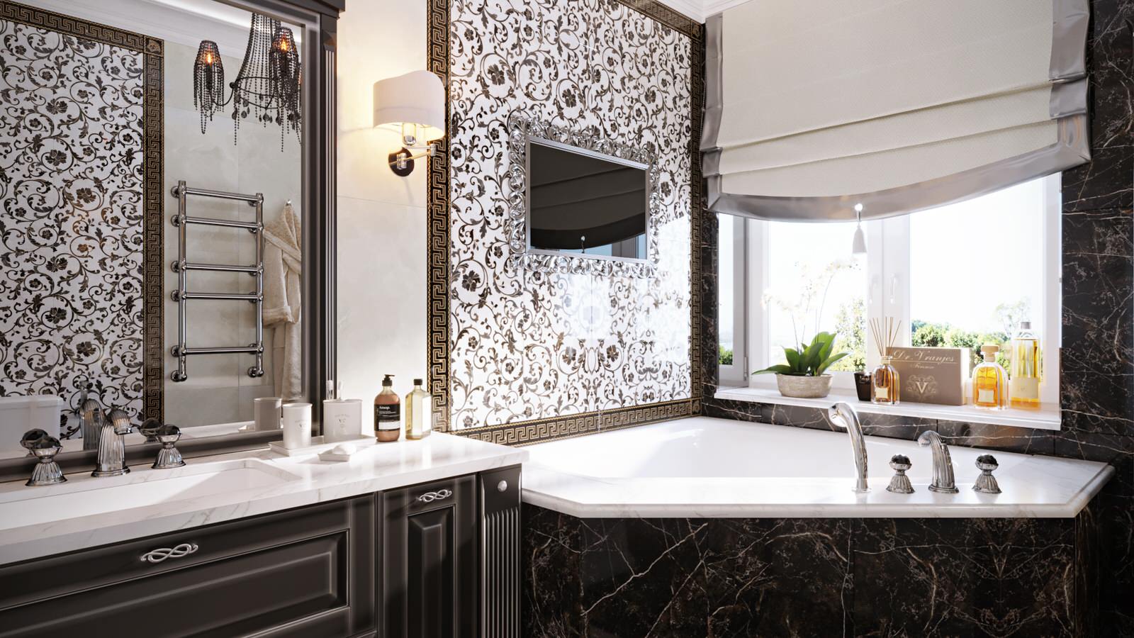 Черно-белая ванная