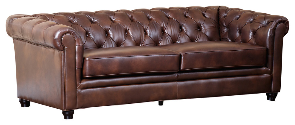 abbyson tuscan chesterfield brown leather sofa