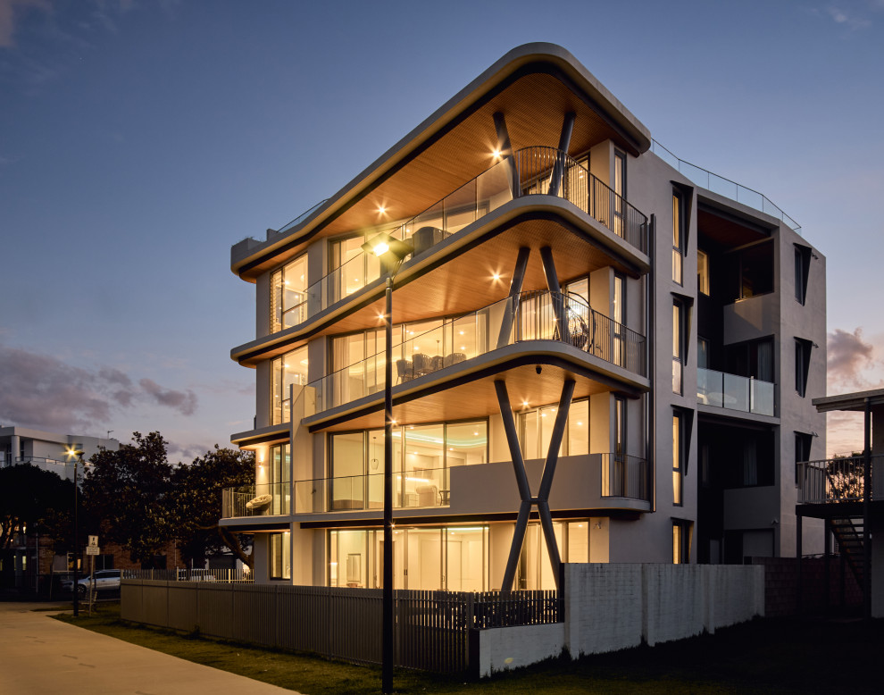 Large contemporary white house exterior in Gold Coast - Tweed with four or more storeys and a flat roof.