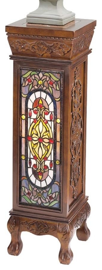 Baldwin Beaux-Arts Illuminated Stained Glass Hand-Carved Pedestal