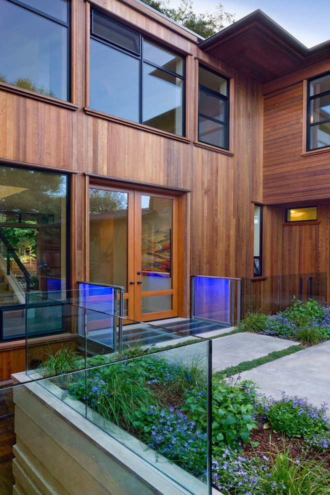 Contemporary entryway in San Francisco with a double front door and a glass front door.