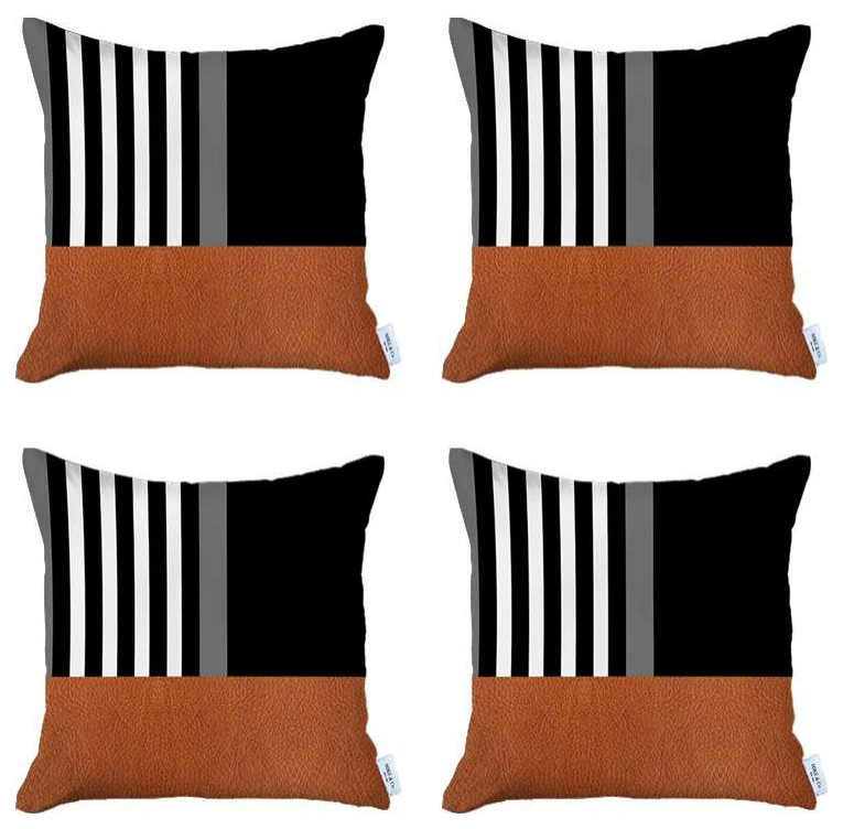 Set of 4 Brown And Black Printed Pillow Covers