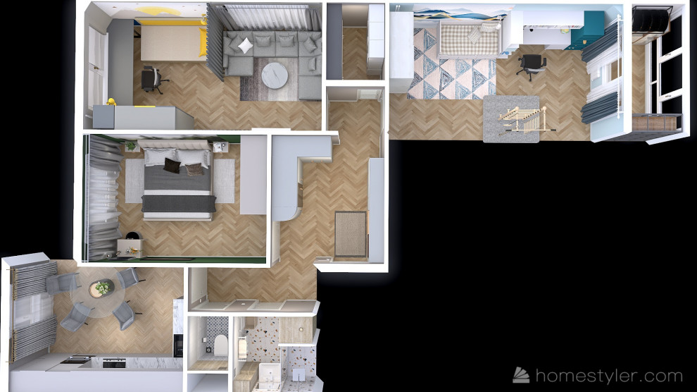 Трехкомнатная квартира, 80 кв. м. для молодой пары с двумя маленькими детьми