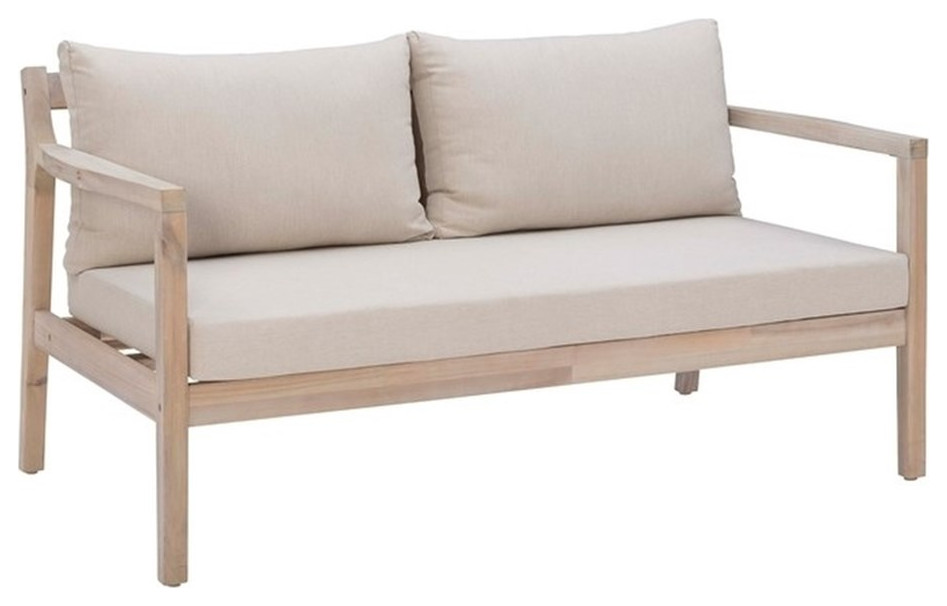 Linon Kori Outdoor Wood Two Seater Sofa in Natural