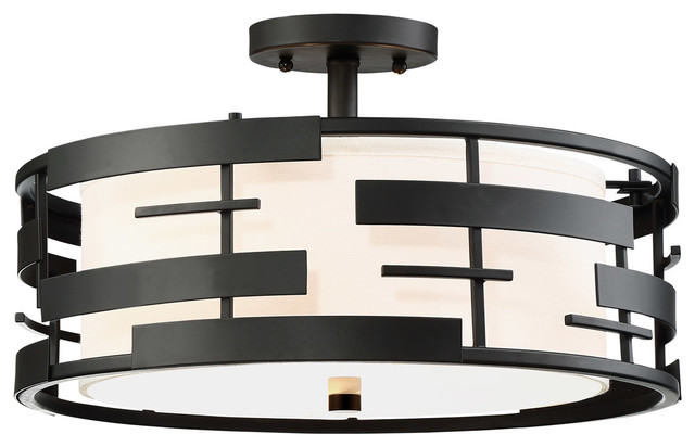 Flush Mount 3 Light Textured Black Finish Steel Medium Base 16