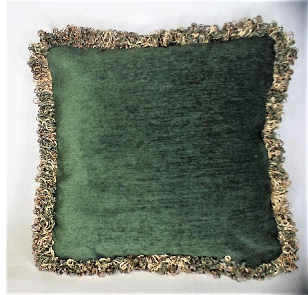 green chenille decorative pillow With fringe for living room sofa or bed, 23x23