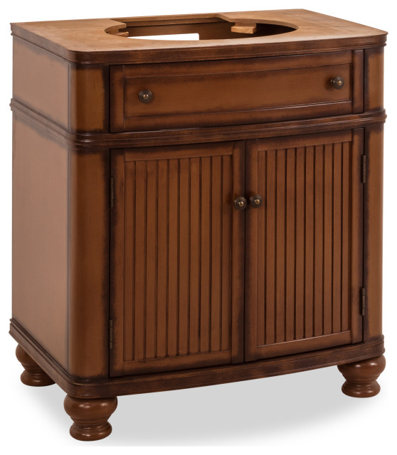 30" Walnut Vanity Base, Antique Brushed Satin Brass Hardware