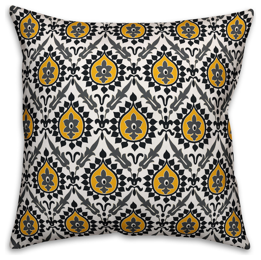 Ikat, Black and Yellow Throw Pillow Cover, 20"x20"