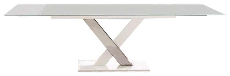 Cyrus Dining Table Base With White Glass Top, Dark Gray