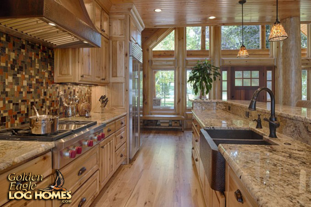 Rustic Kitchen In A Golden Eagle Log And Timber Home Model