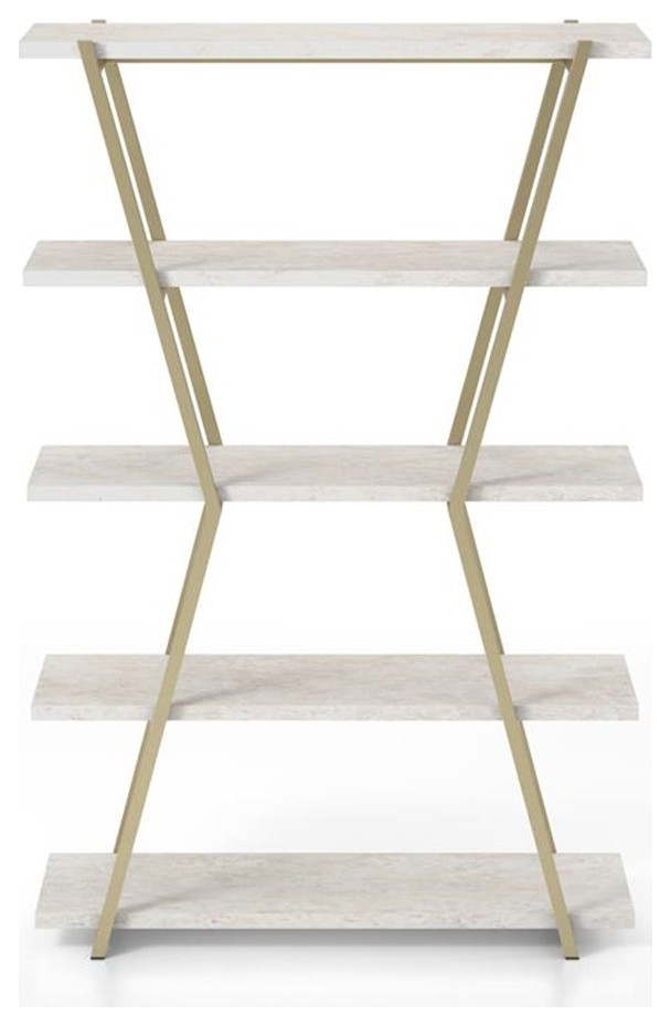 Bowery Hill Modern Metal 4-Shelf Bookcase in Gold Champagne Finish