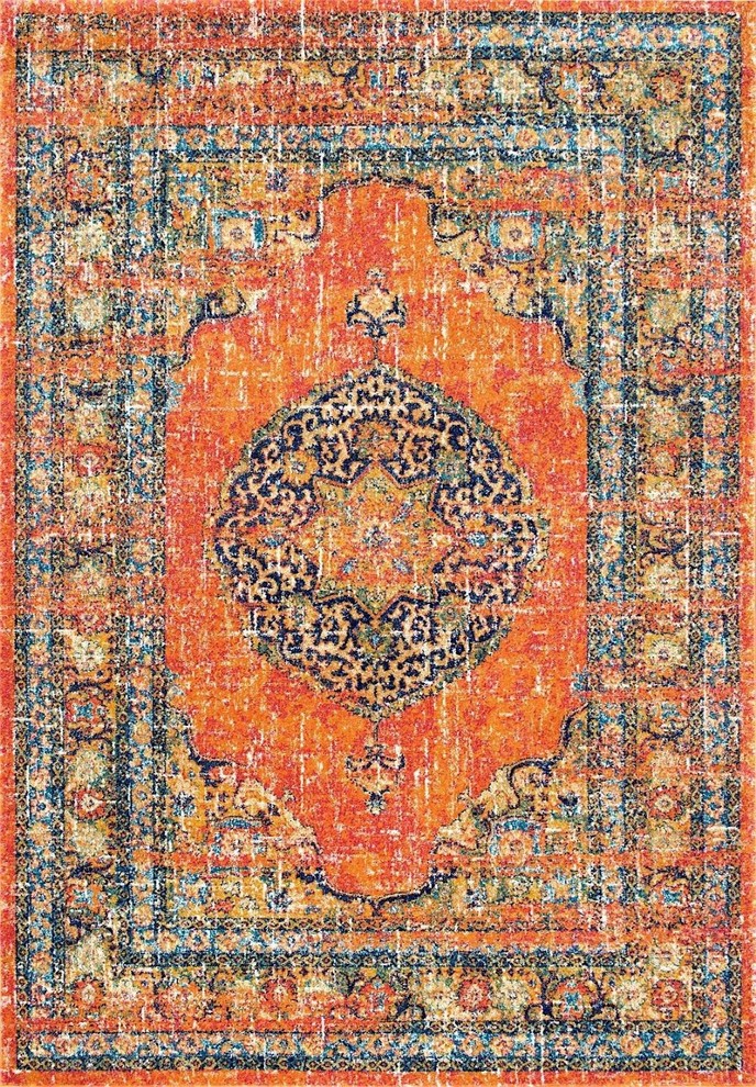 Persian Olivia Area Rug, Rectangle, Orange, 5'x7'5"