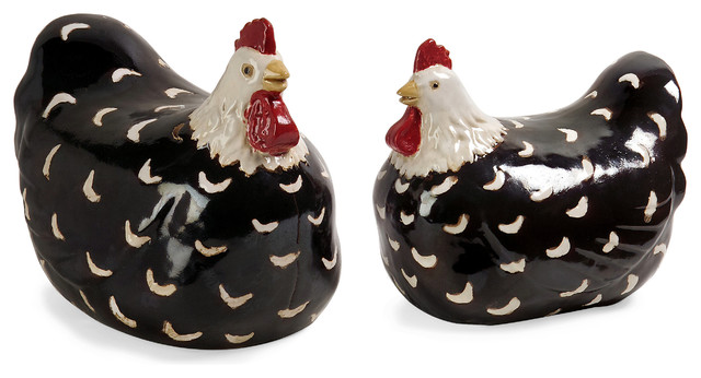 IMAX 9H in. Black and White Chickens - Set of 2 - 48025-2