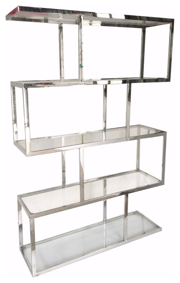 Metal And Glass Etagere Silver And Clear Contemporary Display