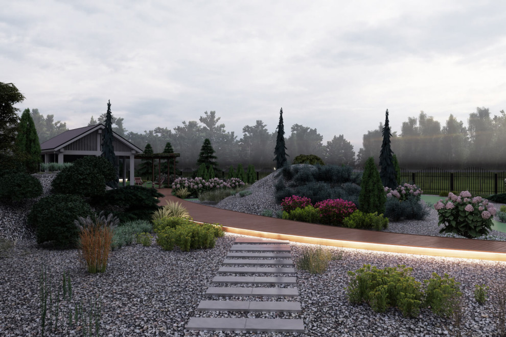 Пошаговые плиты в гравии